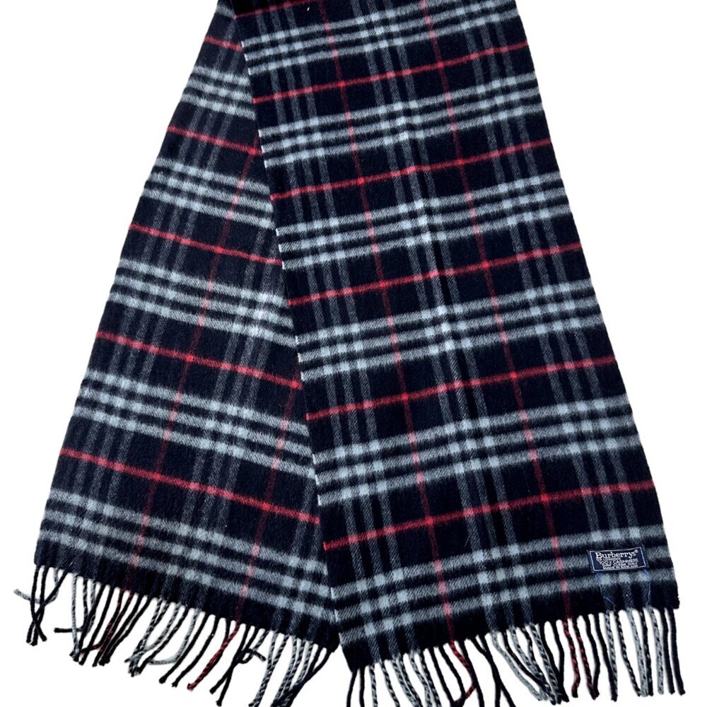 Burberrys Classic Check Scarf Black 100% Cashmere Unisex Scarf Made In England